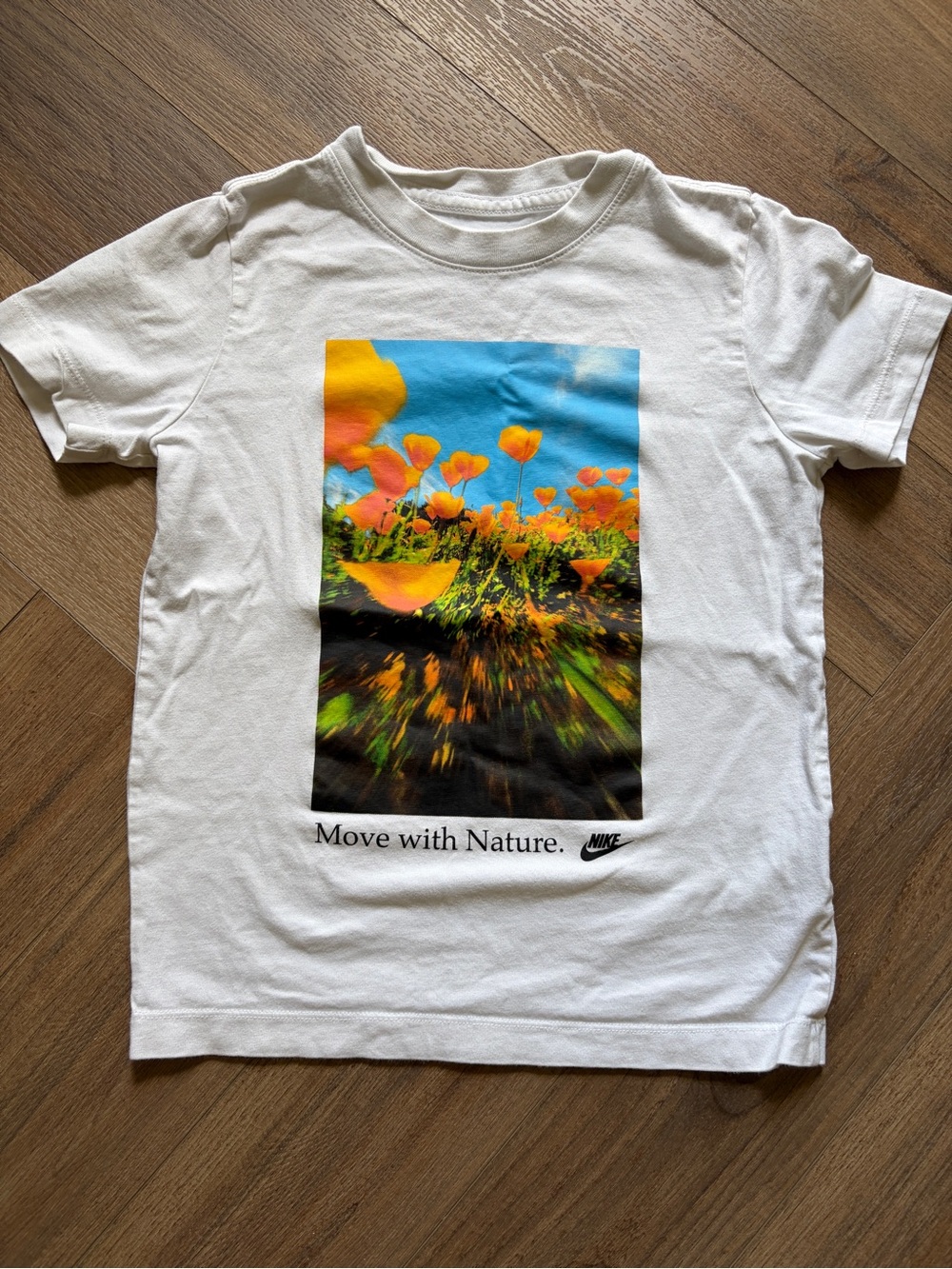 Nike White Tee with Orange Floral Graphic Size S